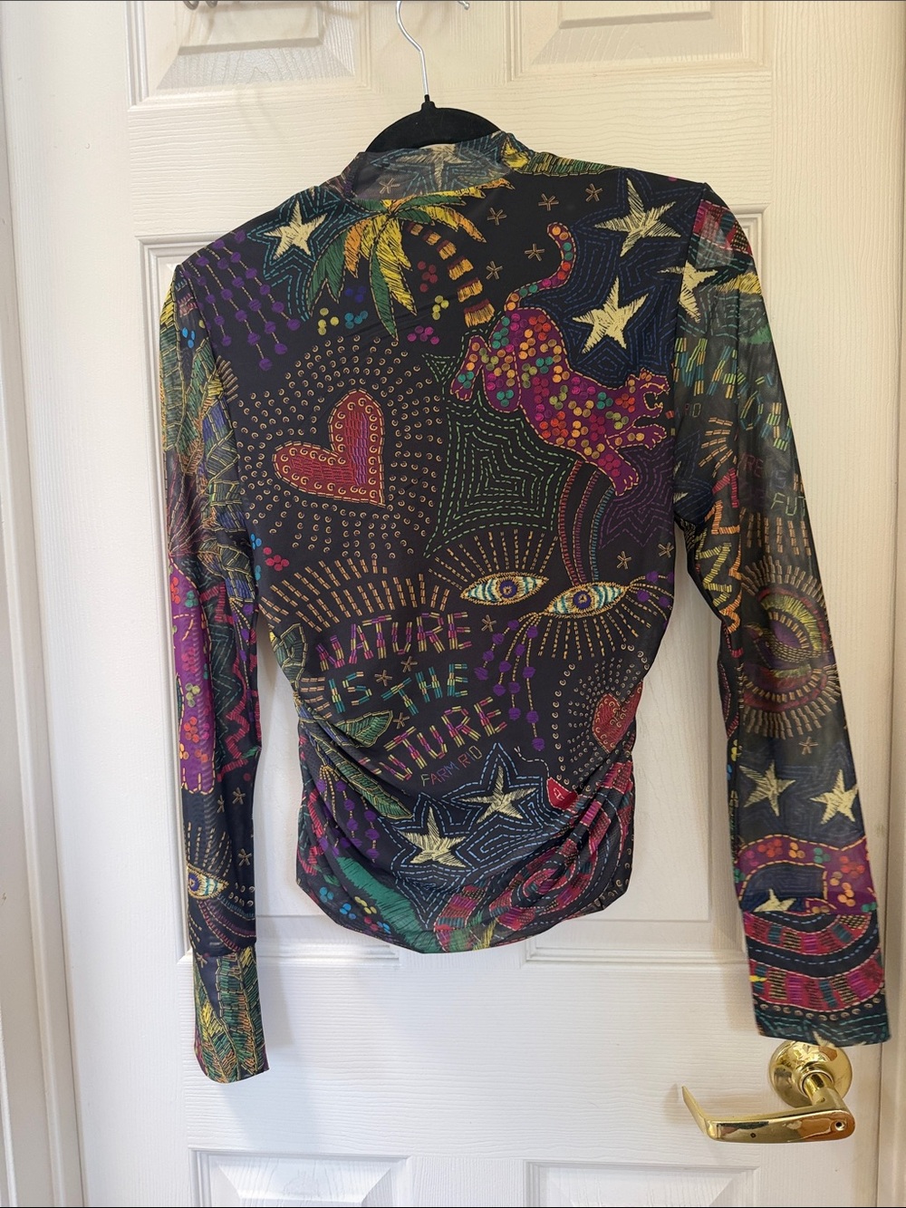 Farm Rio Black Multi-Color Mesh Long Sleeve Top - Picture 4 of 6